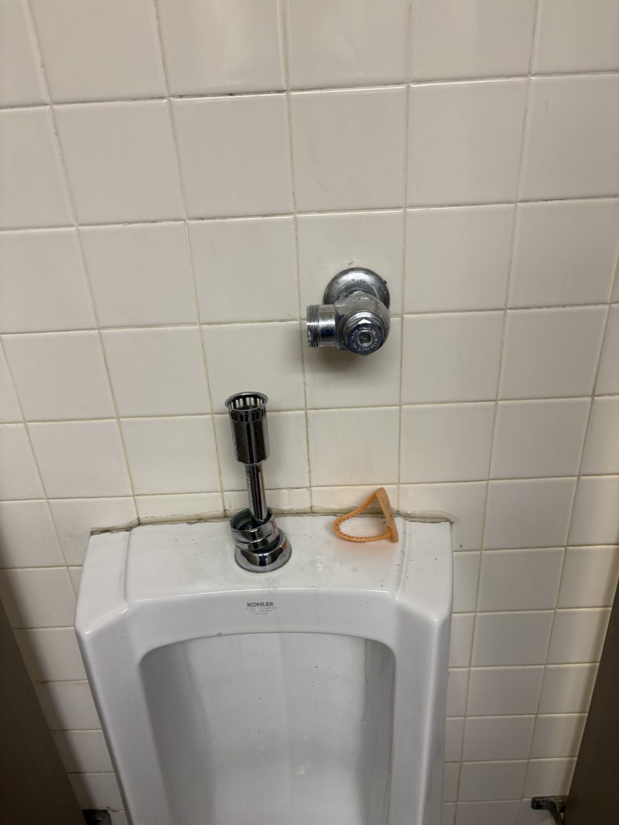 Before the repair: Urinal Flushometer Repair at a Tulsa Salon, photographed on the job by Acts of Service Plumbing