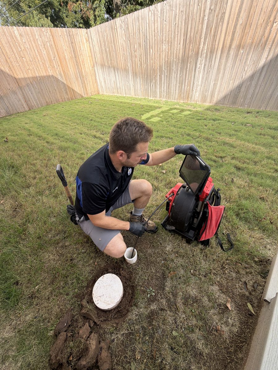 Before the repair: Sewer Camera Inspection on a New Home in Tulsa, photographed on the job by Acts of Service Plumbing